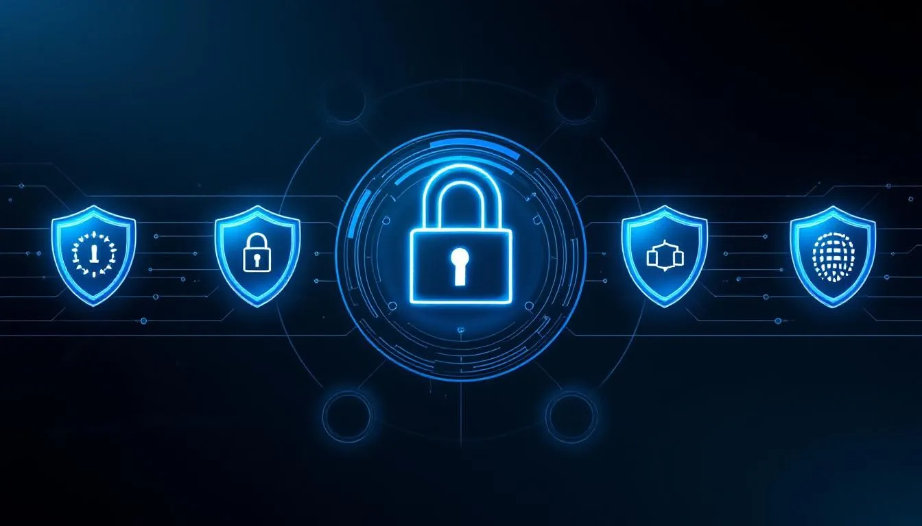 security_finst De afbeelding toont een digitaal slot en schildsymbolen die geavanceerde beveiligingsprotocollen representeren, wat essentieel is voor het veilig bewaren van cryptocurrencies. Deze visuele elementen benadrukken de betrouwbaarheid van crypto exchanges, zoals die van Finst, die uitgebreide compliance maatregelen garanderen voor particuliere beleggers.